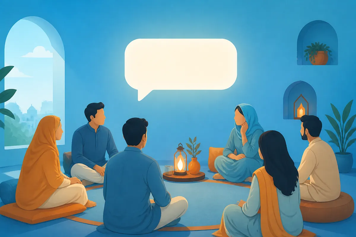Illustration of a calm empty chat bubble representing handling silence in group chat