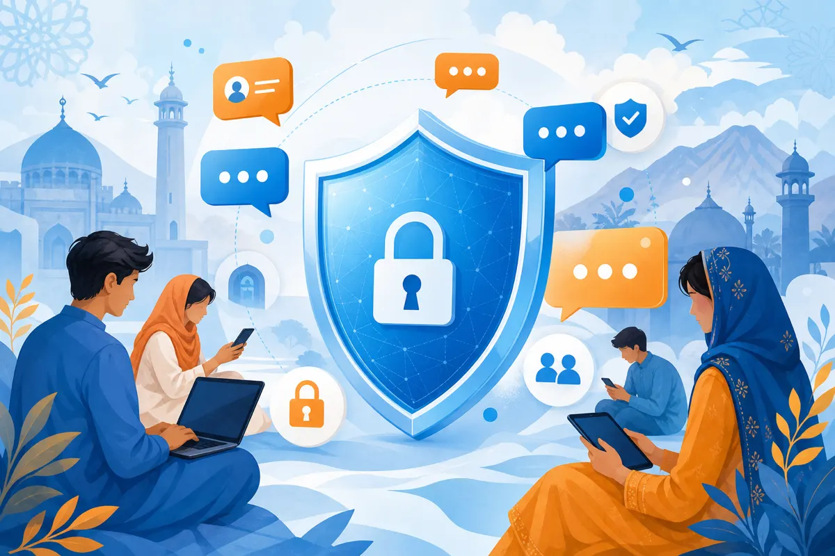 Online chat safety guide for Pakistani chat rooms illustration